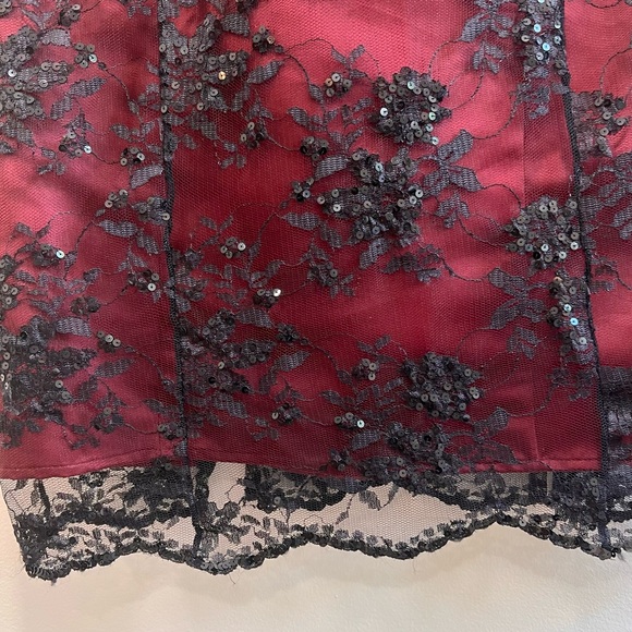 Betsy Johnson Evening Vintage Strapless Mini Dress Red Black Lace Bead Sequin, 6 - Picture 4 of 14